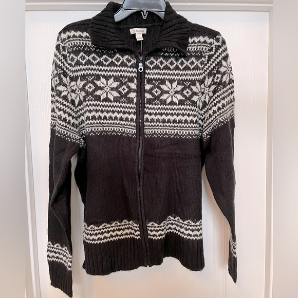 St. John's Bay Sweaters - St John’s Bay long sleeve zip front cardigan sweater size XLarge black ivory NWT